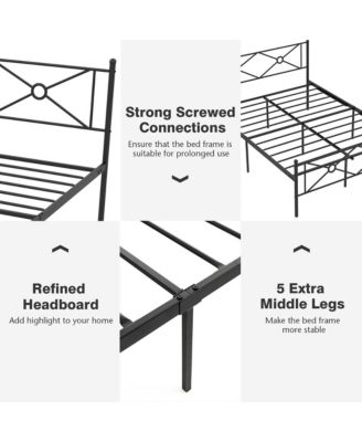 Queen Size Metal Platform Bed Frame w/ Headboard Mattress Foundation Black