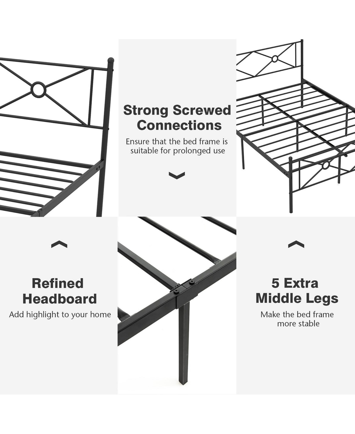 Gymax Size Metal Platform Bed Frame w/ Headboard Mattress Foundation- Black