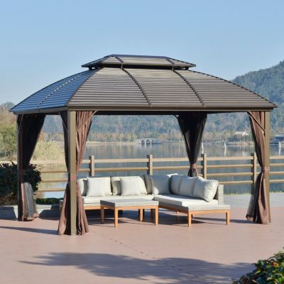 10'x12' Hardtop Gazebo Canopy with Aluminum Frame and Netting