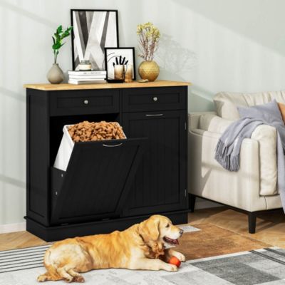 15.5 Gallon Kitchen Tilt Out Trash Cabinet Rubber Wood Tabletop 2 Drawers