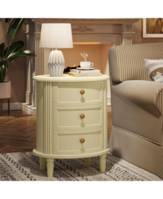 Nightstand with 3 Drawers, Bed Side Table for Bedroom, Fully Assembled, Oval Farmhouse Night Stand with Storage, Wooden Side End Table
