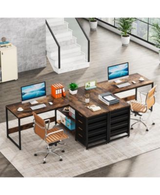 L Shaped Computer Desk with Storage Drawers, 59 inch Corner Desk with Shelves, Reversible L-Shaped Office Desk Study Writing Table Workstation for Home Office