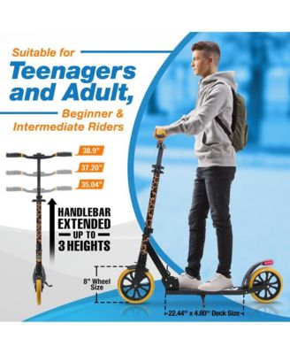 Kick Scooter Adult Teenagers Kids- 2 Wheel Kids Scooter with Adjustable T-Bar Handlebar - Alloy Anti-Slip Deck - Portable Folding Scooters for Kids with Carrying Strap - Leopard