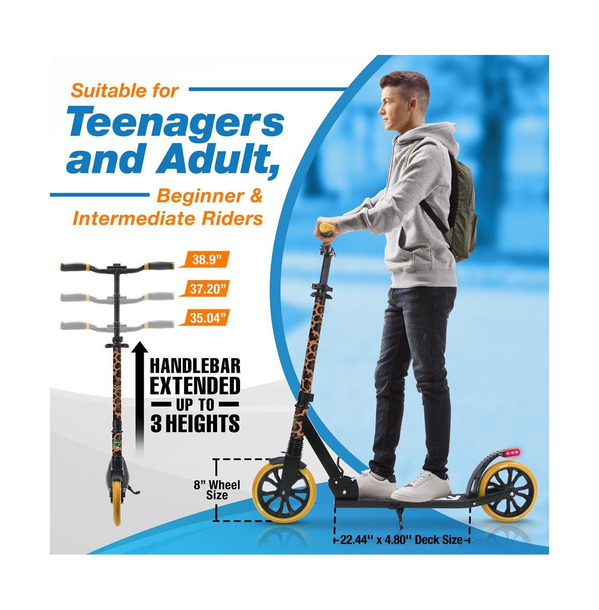 SereneLife Lightweight and Foldable Kick Scooter - Adjustable Scooter for Teens and Adult, Alloy Deck with High Impact Wheels