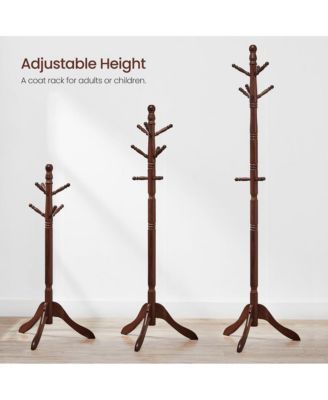 Coat Rack With 10 Hooks, Rubber Wood Coat Tree Free Standing, For Clothes, Hats, Handbags, Umbrella