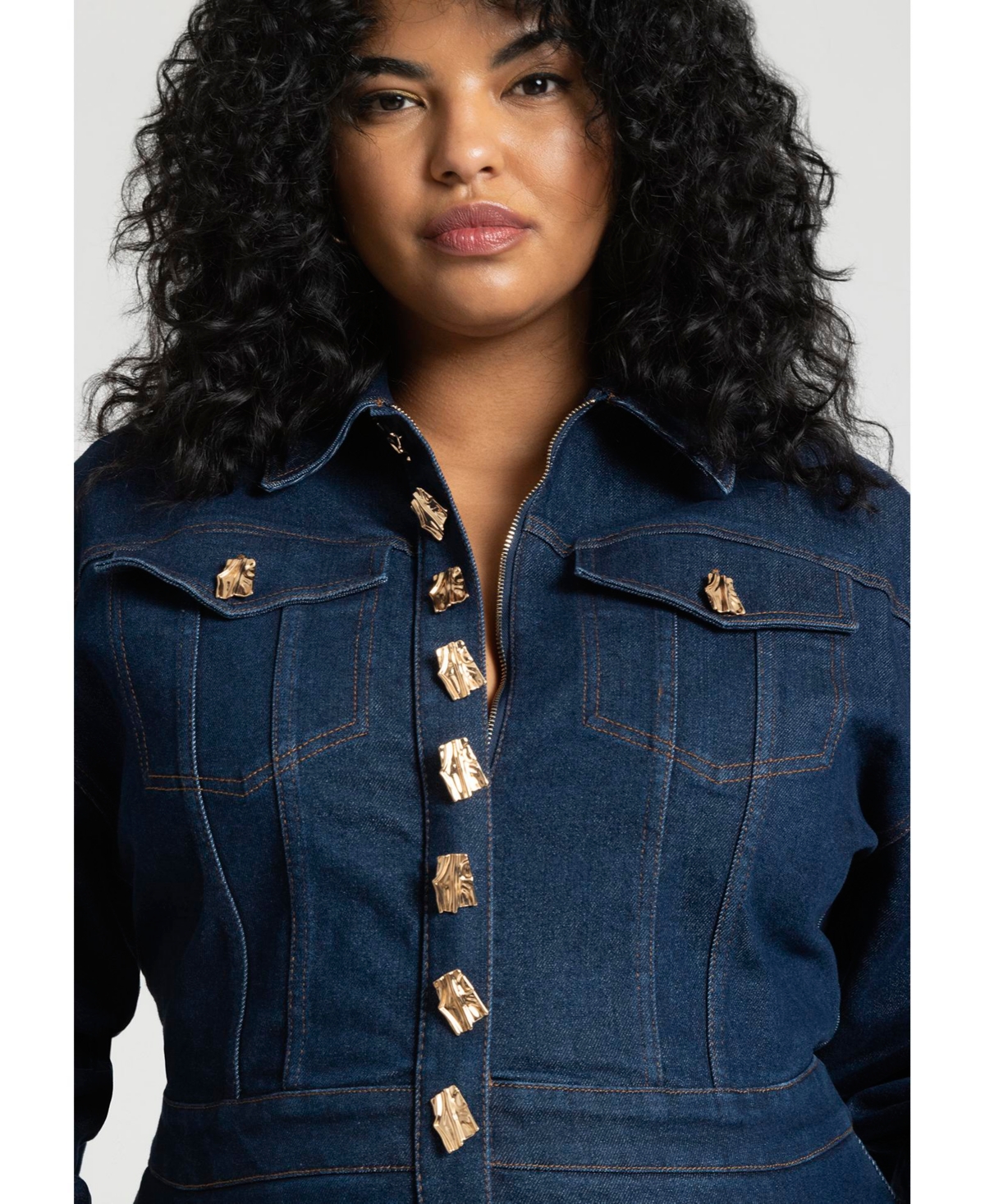 Eloquii Women's Gold Hardware Denim Jumpsuit