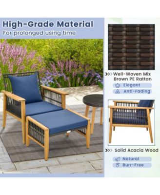 5 Piece Patio Furniture Set with Coffee Table and 2 Ottomans-Navy