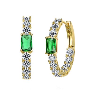 14k Gold Plated with Colored Cubic Zirconia Inside-Out Hoop Earrings