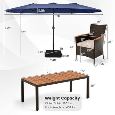11 PCS Patio Dining Set with 15ft Double-Sided Patio Umbrella (Base Included)