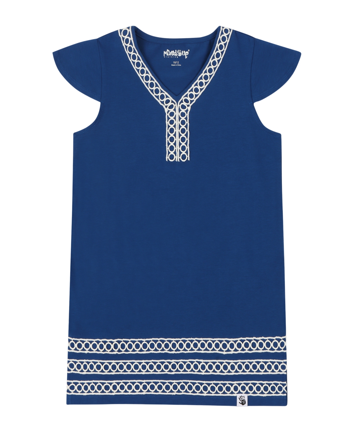 Mixed Up Clothing Girls Flutter Sleeve V-Neck Embroidered Tunic Top and Cozy Elephant Print Shorts, 2-Piece Set -Jacquard Stripe