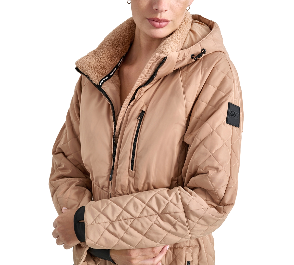 Dkny Women's Quilted Elastic-Waist Hooded Zipper Jacket