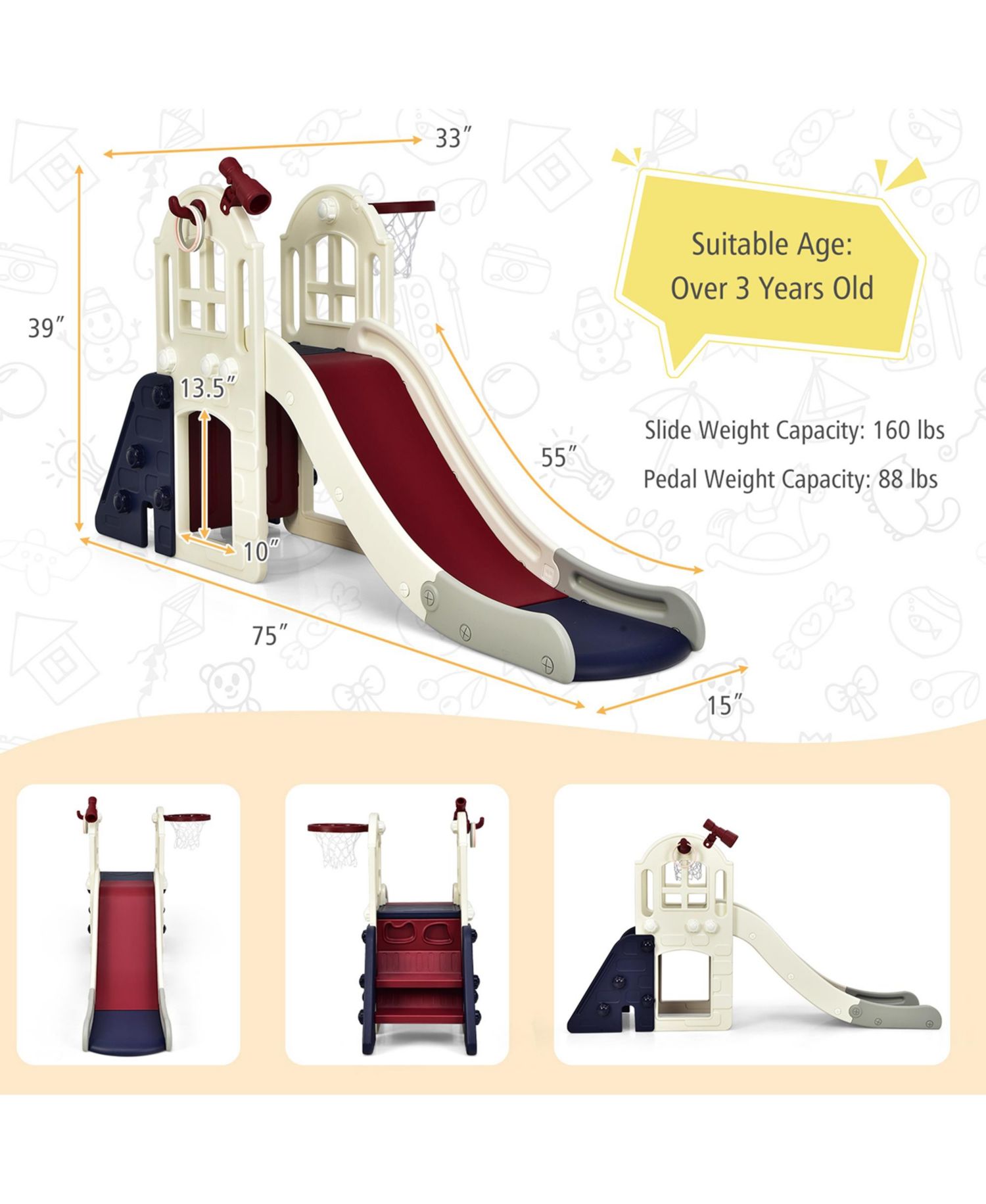 6-in-1 Basketball Hoop Slide Playset