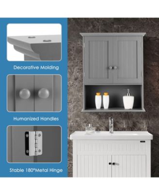 Wall Mount Bathroom Cabinet Storage Organizer with Doors and Shelves