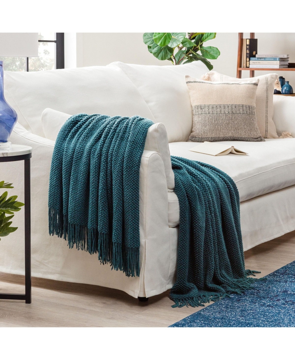 Chanasya Premium Round Pearl Knit Blanket with Tassels - Soft, Cozy Blanket for Couch, Bed, Living Room - 50