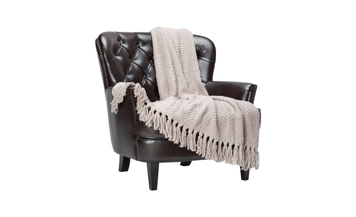 Chanasya Premium Textured Knit Throw Blanket with Tassels - Soft, Cozy Blanket for Couch, Bed, Living Room - 50" x 65&#x201D; - Orange - Taupe