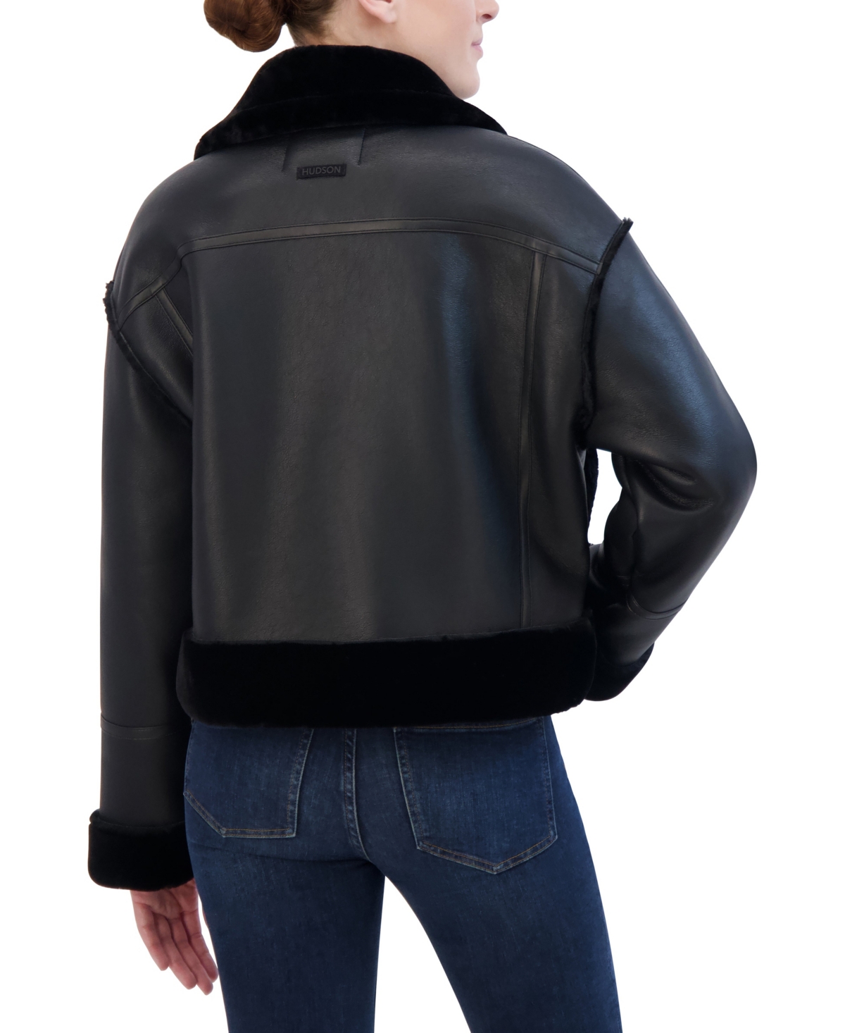 Hudson Jeans Women's Cropped Faux Leather Shearling Aviator Jacket
