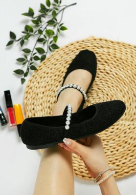 Womens Corphee Pearl Strapped Glitter Ballerinas