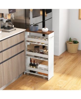 4-Tier Rolling Storage Cart Slim Kitchen Cart on Wheels with Open Shelves and Handle