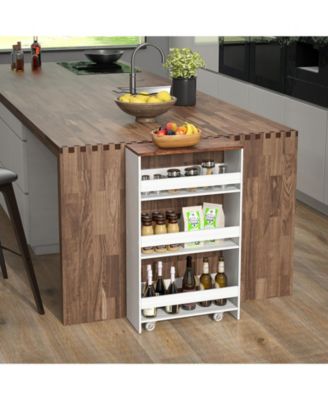 4-Tier Rolling Storage Cart Slim Kitchen Cart on Wheels with Open Shelves and Handle