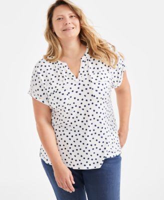 Style & Co - Plus Size Printed Y-Neck Dolman-Sleeve Knit Top