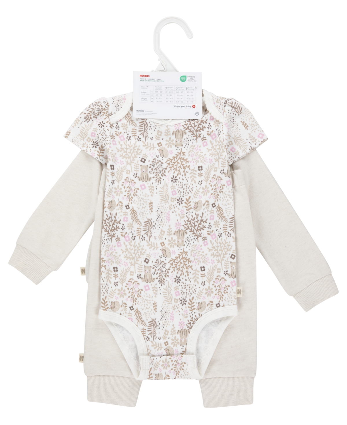 Huggies Baby Girls Crew Tee, Bodysuit And Pants, 3-piece Set In  Oatmeal Heather