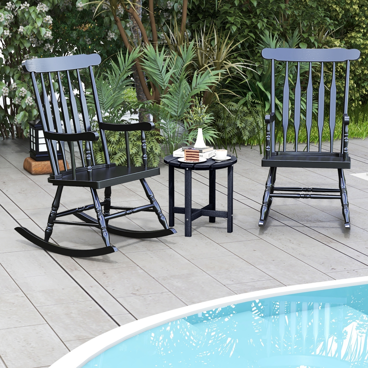 Gymax 2PCS Wooden Rocking Chair Single Rocker Indoor Garden Patio Yard Black