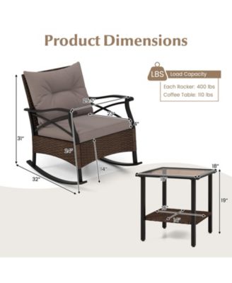 3 Pieces Outdoor Rattan Rocking Chairs Set with  2-Tier Side Table