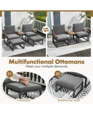 5 Pieces Aluminum Frame Weatherproof Outdoor Conversation Set with Soft Cushions
