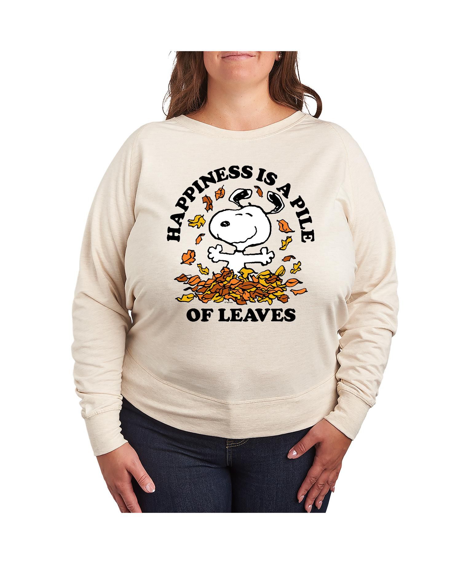 Plus Size Peanuts Fall Leaves Graphic Pullover T-shirt