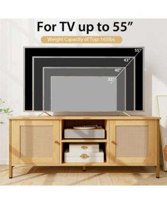Boho TV Stand for TV up to 55 Inches with Faux Rattan Door-Natural