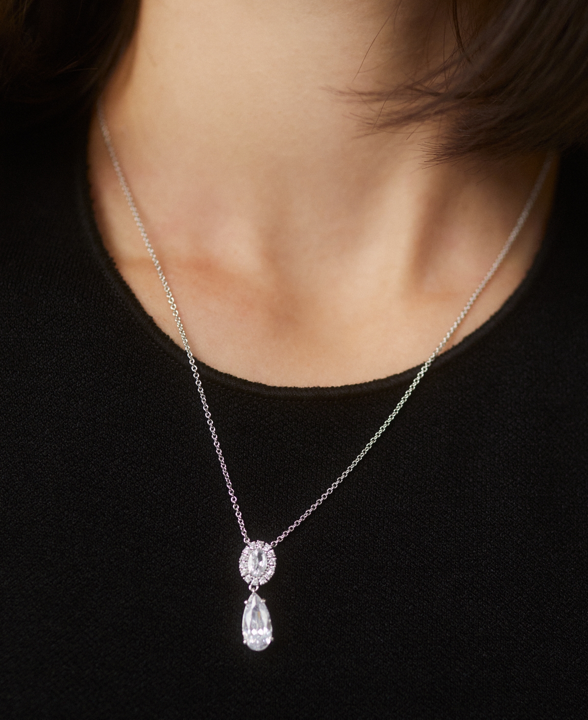 Eliot Danori Silver-Tone Cubic Zirconia Double Drop Necklace 16
