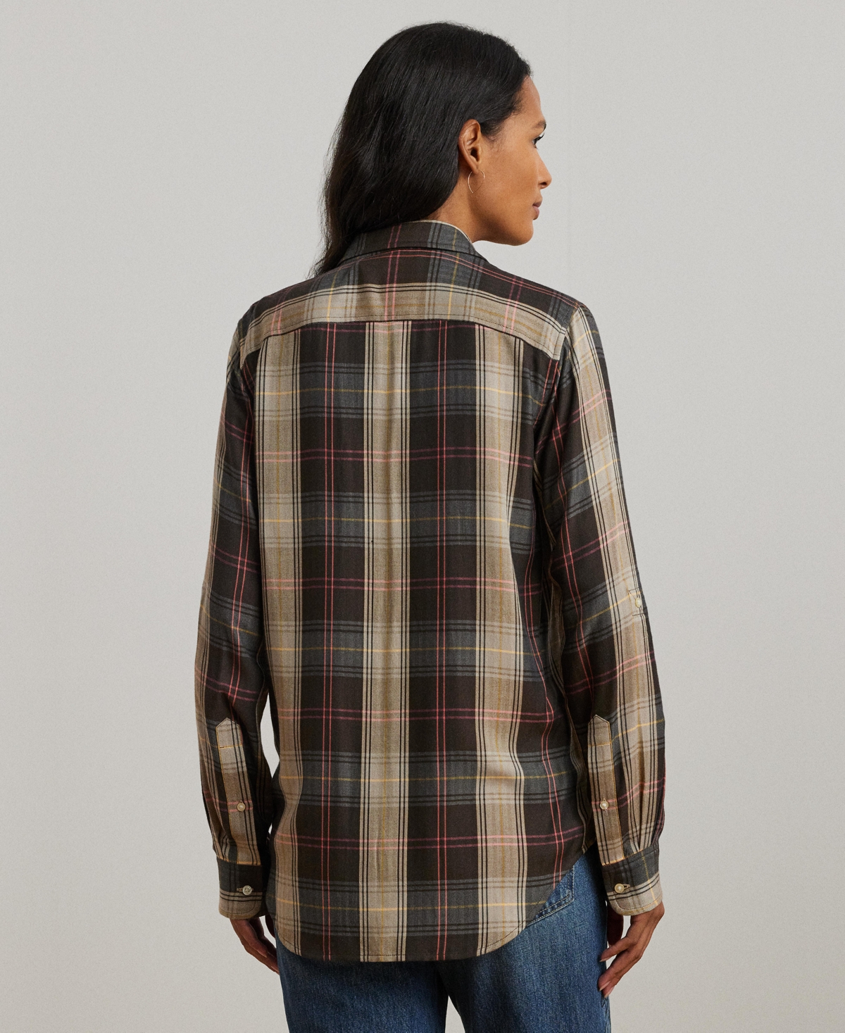 Lauren Ralph Lauren Women's Relaxed Fit Plaid Roll-Tab-Sleeve Shirt -Blue Multi