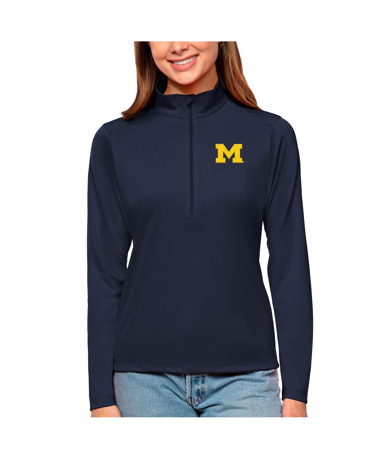 Antigua Women's Navy Michigan Wolverines Tribute Quarter-zip Pullover Top In Navy