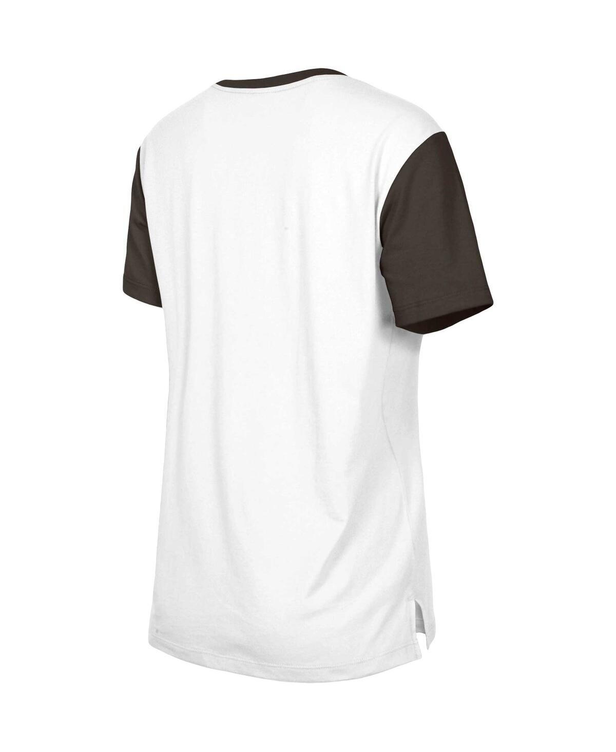 NEW ERA WOMEN'S WHITE/BROWN CLEVELAND BROWNS THIRD DOWN COLOR BLOCK T-SHIRT 