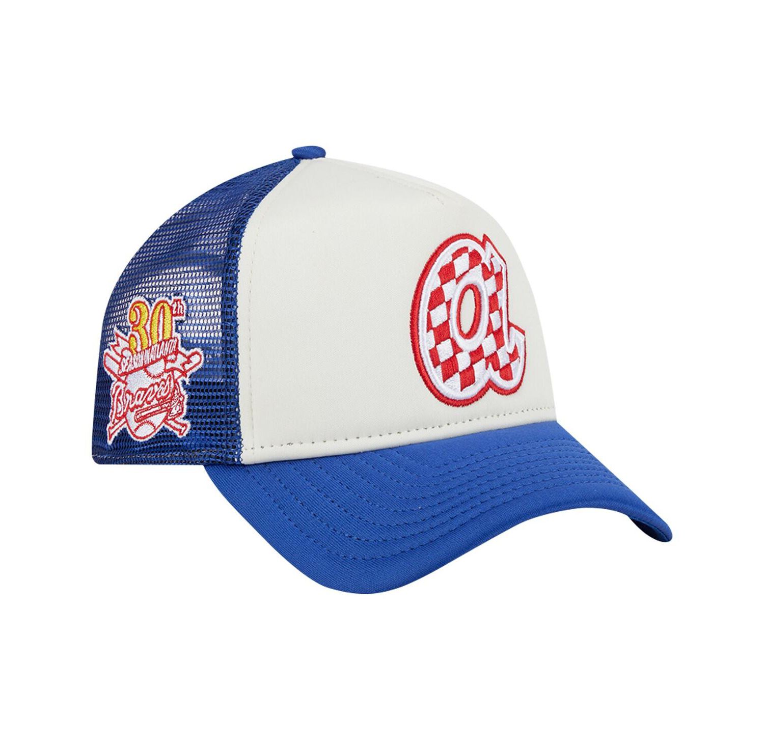 Men's White/Royal Atlanta Braves Checkered Flag A-Frame Trucker 9FORTY Adjustable Hat