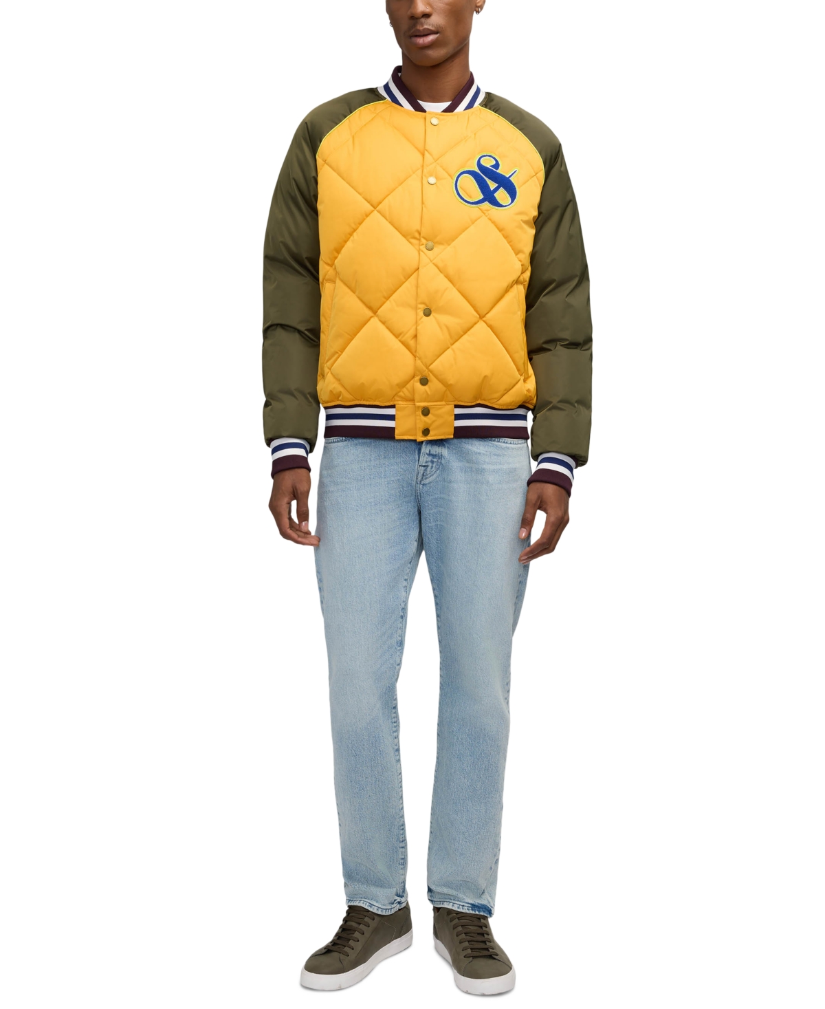 Men's Yrachie Color Block Quilted Varsity Bomber Jacket In Yellow Cab