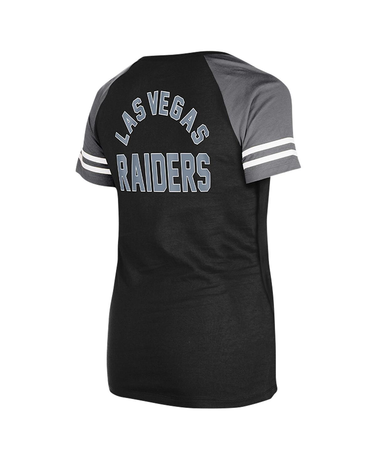 NEW ERA WOMEN'S BLACK LAS VEGAS RAIDERS LACE-UP RAGLAN T-SHIRT 