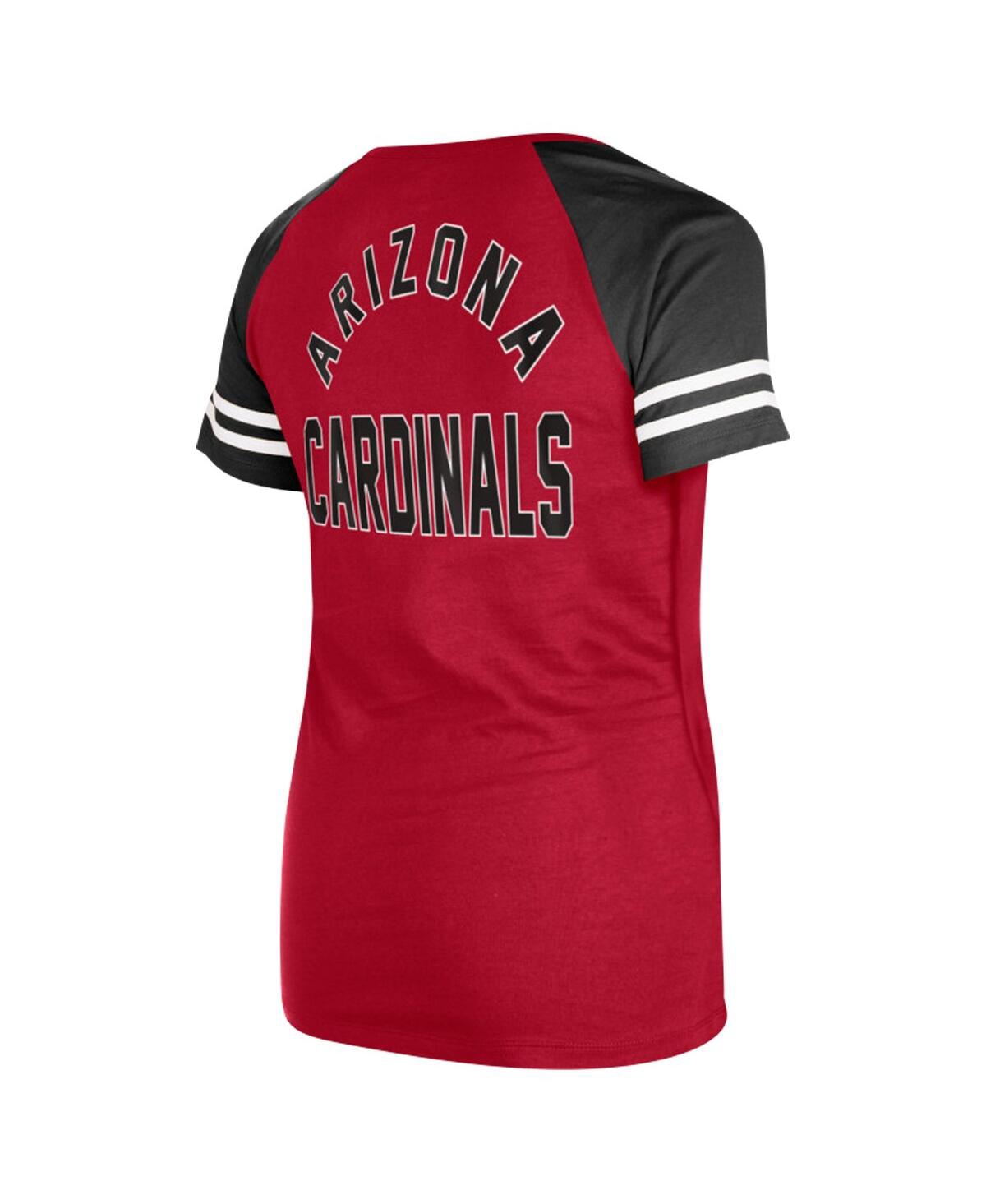 NEW ERA WOMEN'S CARDINAL ARIZONA CARDINALS LACE-UP RAGLAN T-SHIRT 