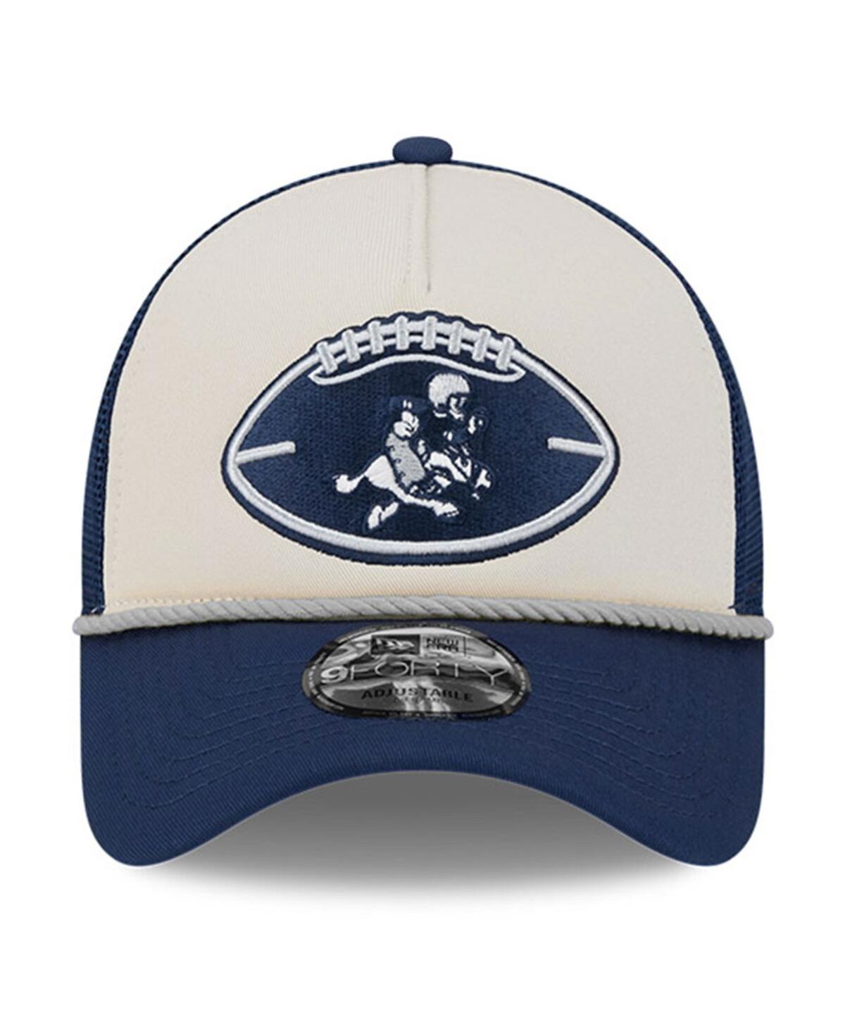 New Era Men's Stone/navy Dallas Cowboys 2024 Sideline Historic 9forty A-frame Trucker Adjustable Hat In Stone,navy
