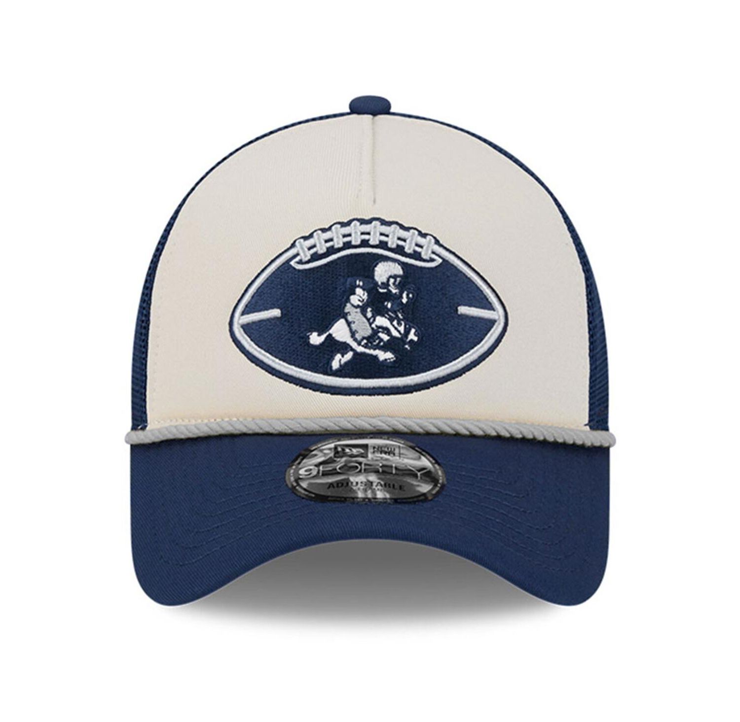 Men's Stone/Navy Dallas Cowboys 2024 Sideline Historic 9FORTY A-Frame Trucker Adjustable Hat