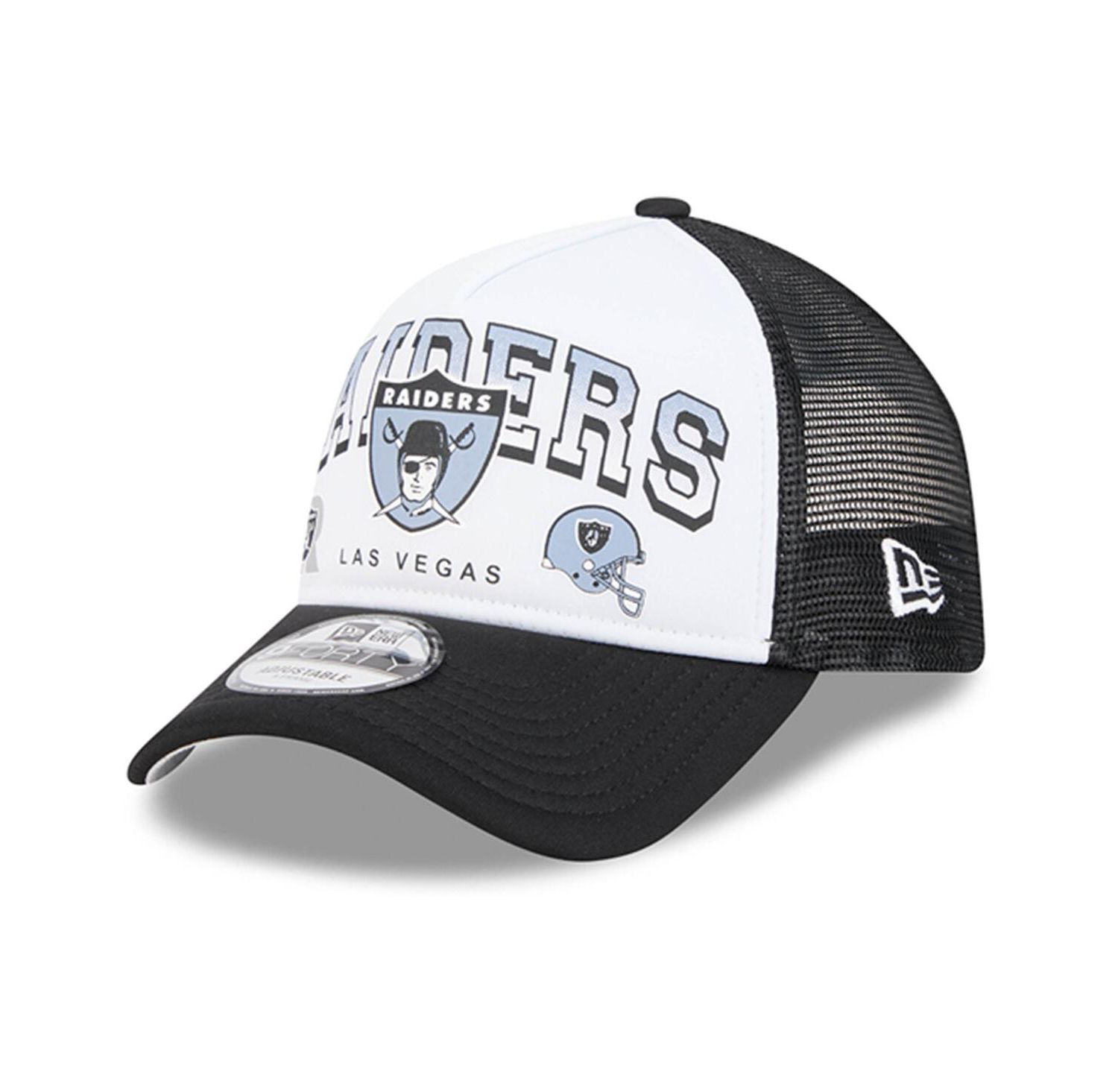Men's White/Black Las Vegas Raiders Retro Wordmark A-Frame 9FORTY Adjustable Hat