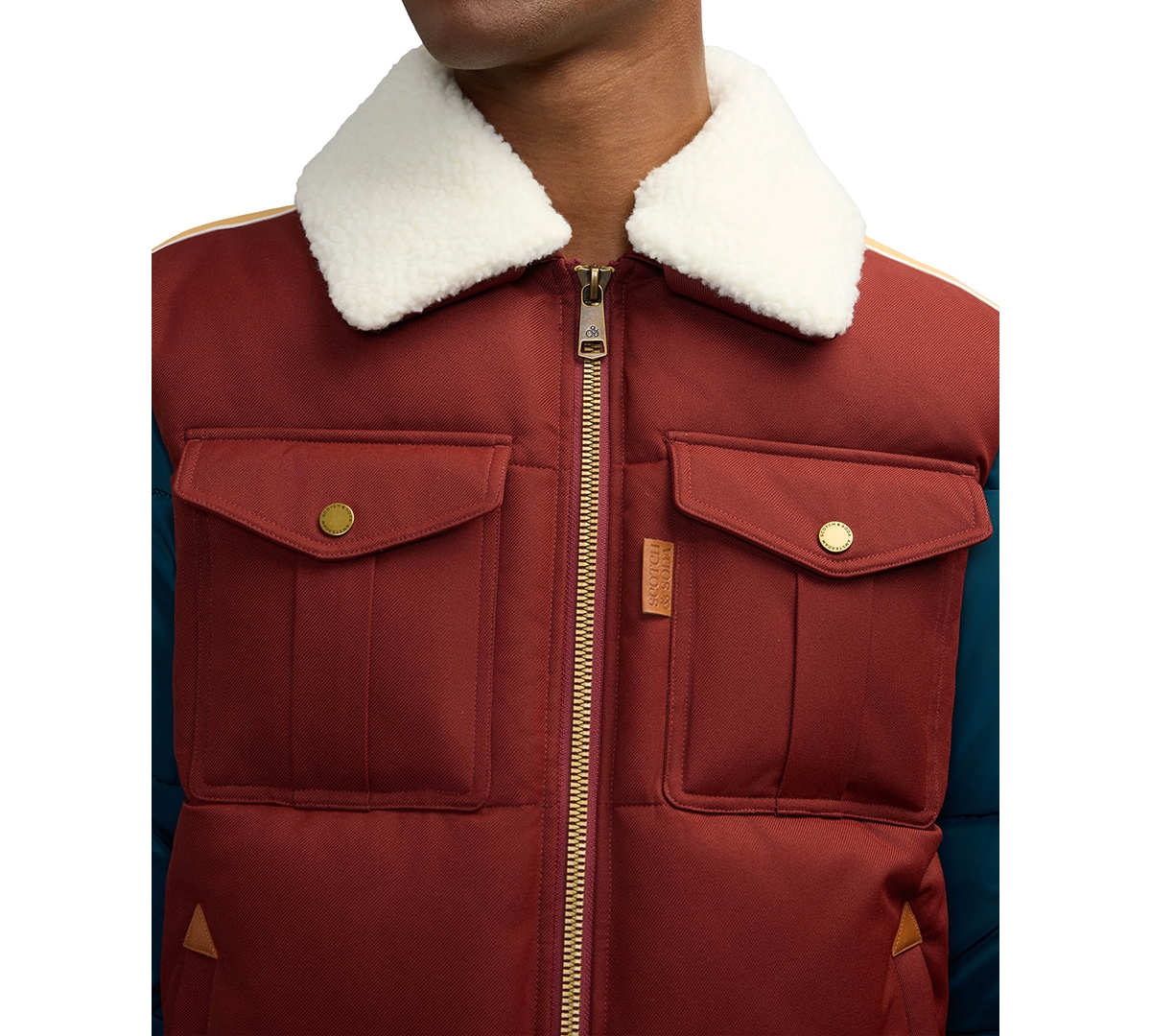 Scotch & Soda Men's Quilted Aviator Jacket with Removable Fleece Collar