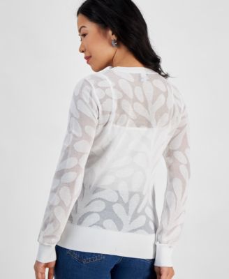 Petite Floral-Jacquard Long-Sleeve Top