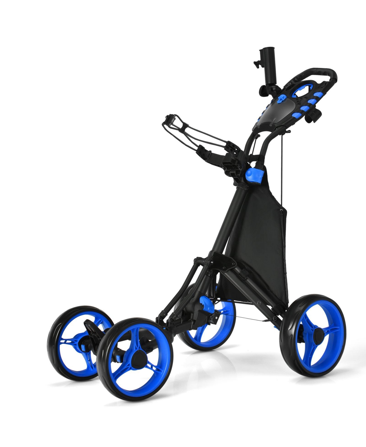 Golf Push Pull Cart with Foot Brake-Blue - Blue