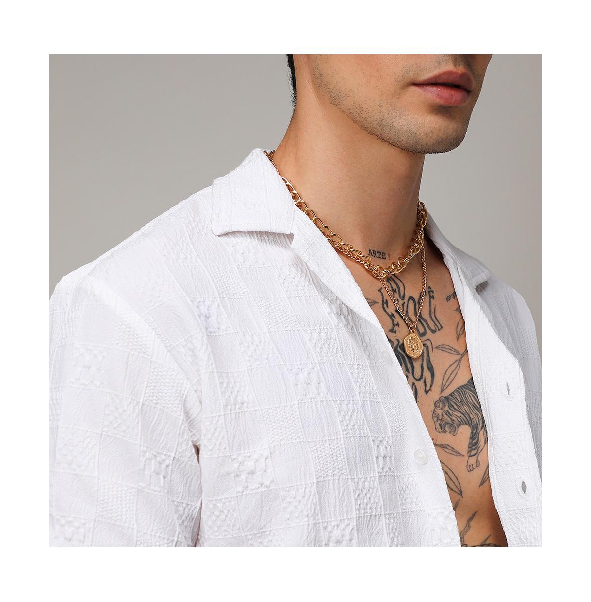 Campus Sutra Men's ChalkCreased-Check Shirt - White