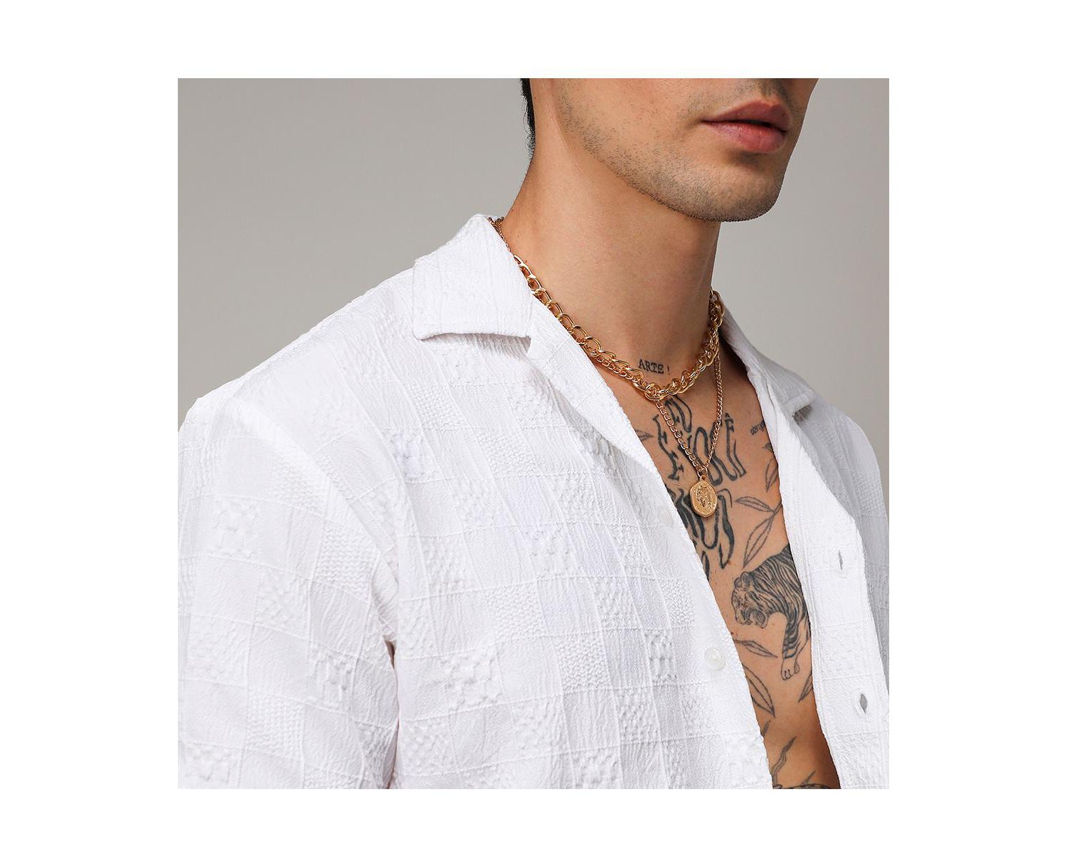Men's Chalk White Creased-Check Shirt
