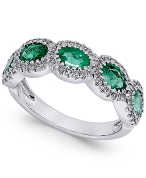 image of Emerald (1-1/10 ct. t.w.) and Diamond (1/5 ct. t.w.) Ring in 14k White Gold