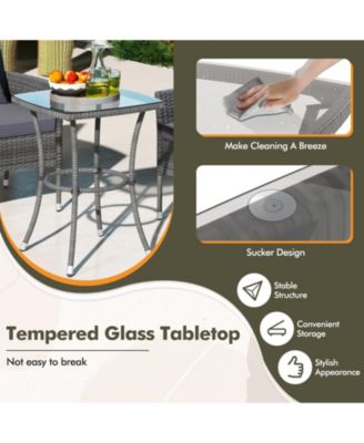 3 Pieces Patio Furniture Set with Cushioned Patio Chairs and Tempered Glass Coffee Table-Gray