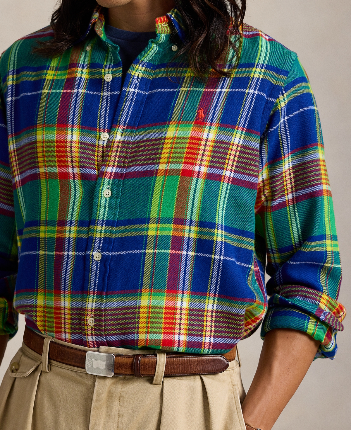 Polo Ralph Lauren Men's Classic-Fit Plaid Brushed Flannel Shirt -blue