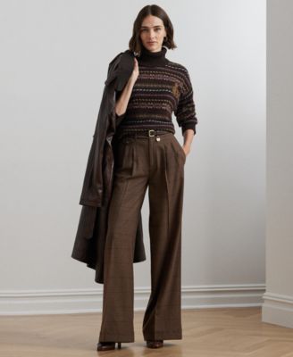 Lauren Ralph Lauren Women's Checked Pleated Wool Wide-Leg Pants